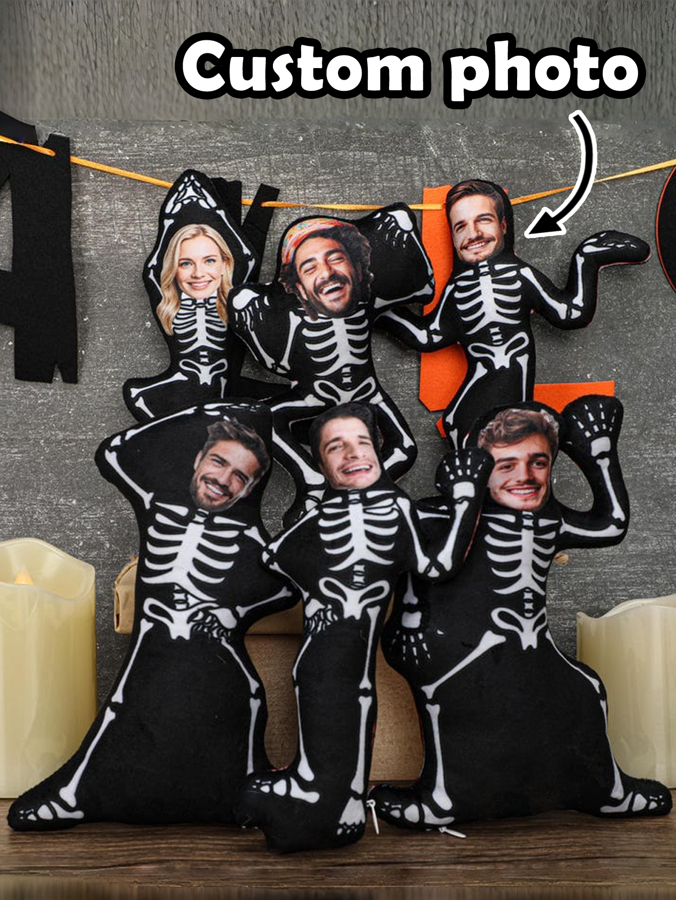 Custom Halloween Skeleton Photo Pillow